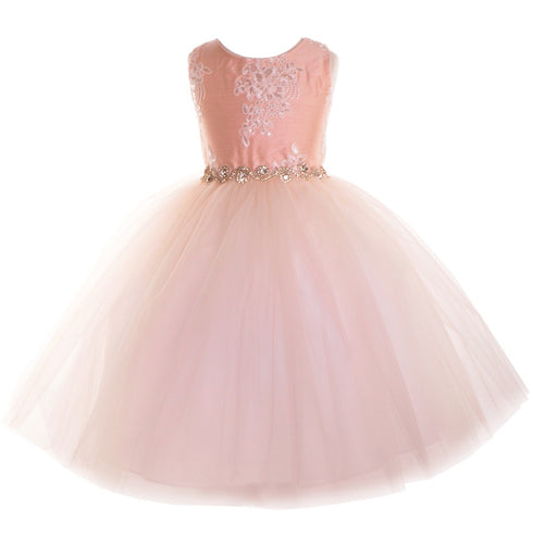 Petite Adele Little Girls Blush Beaded Applique Flower Girl Dress 2T-6 - SophiasStyle.com